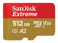 SanDisk Extreme - Carte mémoire flash (adaptateur microSDXC vers SD inclus(e)) - 512 Go - A2 / Video Class V30 / UHS-I U3 / Class10 - microSDXC UHS-I SDSQXAV-512G-GN6MA