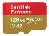 SanDisk Extreme - Carte mémoire flash (adaptateur microSDXC vers SD inclus(e)) - 128 Go - A2 / Video Class V30 / UHS-I U3 / Class10 - microSDXC UHS-I SDSQXAA-128G-GN6MA