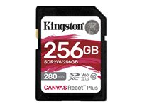 Kingston Canvas React Plus - Carte mémoire flash - 256 Go - Video Class V60 / UHS-II U3 / Class10 - SDXC UHS-II SDR2V6/256GB