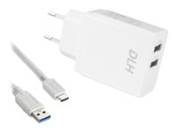 DLH DY-AU2552W - Adaptateur secteur - 12 Watt - 2.4 A - 2 connecteurs de sortie (USB) - sur le câble : USB-C - blanc DY-AU2552W