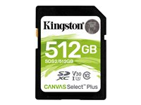 Kingston Canvas Select Plus - Carte mémoire flash - 512 Go - Video Class V30 / UHS-I U3 / Class10 - SDXC UHS-I SDS2/512GB