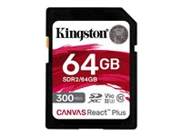 Kingston Canvas React Plus - Carte mémoire flash - 64 Go - Video Class V90 / UHS-II U3 / Class10 - SDXC UHS-II SDR2/64GB