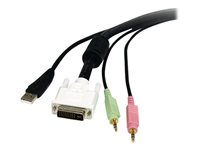 StarTech.com Câble KVM de 1.80m USB DVI 4 en 1 avec Prises Audio et Micro - 4x 3.5 mm Mâle - 2x DVI-I Mâle - 1x USB A Mâle - 1x USB B Mâle - Rallonge de câble de clavier / vidéo / souris / audio - USB, mini-phone stereo 3.5 mm, DVI-I pour mini-phone stereo 3.5 mm, USB type B, DVI-I - 1.8 m - noir - pour P/N: SV231DVIUA, SV231UADVI, SV431DVIUA, SV431DVIUAGB, SV565FXDUSA USBDVI4N1A6