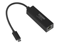 Adaptateur réseau professionnel VISION USB-C vers RJ45 Ethernet Gigabit de qualité installation - GARANTIE À VIE - fonction de détection automatique 10/100/1000 Mb/s et auto-mdix (détection câble réseau croisé ou droit) - Fonction de démarrage PXE activée TC-USBCETH/BL