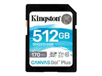 Kingston Canvas Go! Plus - Carte mémoire flash - 512 Go - Video Class V30 / UHS-I U3 / Class10 - SDXC UHS-I SDG3/512GB