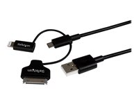 StarTech.com Câble combo USB vers Lightning / Dock 30 broches / Micro USB de 1 m - Noir (LTADUB1MB) - Câble de chargement / de données - Apple Dock, Micro-USB de type B, Lightning mâle pour USB mâle - 1 m - double blindage - noir - pour P/N: ST4CU424, ST4CU424EU, ST4CU424UK, ST8CU824 LTADUB1MB