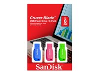 SanDisk Cruzer Blade - Clé USB - 32 Go - USB 2.0 - bleu, vert, rose (pack de 3) SDCZ50C-032G-B46T