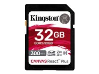 Kingston Canvas React Plus - Carte mémoire flash - 32 Go - Video Class V90 / UHS-II U3 / Class10 - SDXC UHS-II SDR2/32GB