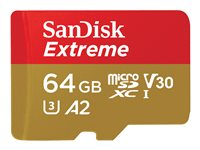 SanDisk Extreme - Carte mémoire flash - 64 Go - A2 / Video Class V30 / UHS-I U3 / Class10 - microSDXC UHS-I SDSQXAH-064G-GN6GN