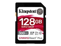 Kingston Canvas React Plus - Carte mémoire flash - 128 Go - Video Class V90 / UHS-II U3 / Class10 - SDXC UHS-II SDR2/128GB