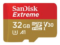 SanDisk Extreme - Carte mémoire flash (adaptateur microSDHC - SD inclus(e)) - 32 Go - A1 / Video Class V30 / UHS-I U3 / Class10 - microSDHC UHS-I SDSQXAF-032G-GN6MA