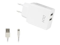 DLH DY-AU2551WMFI - Adaptateur secteur - 12 Watt - 2.4 A - 2 connecteurs de sortie (USB) - sur le câble : Lightning - blanc DY-AU2551WMFI