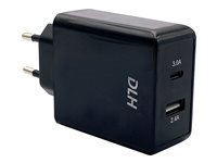 DLH DY-AU2640B - Adaptateur secteur - 24 Watt - 4.8 A - 2 connecteurs de sortie (USB, 24 pin USB-C) - noir DY-AU2640B